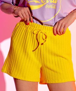 Short en maille côtelée - Jaune