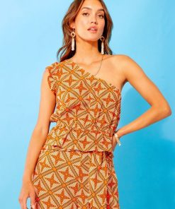 Blouse one shoulder imprimé wax - Orange