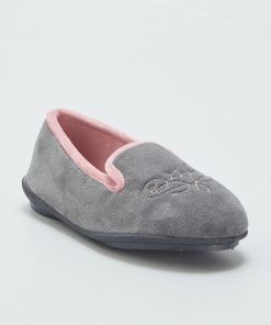 Chaussons fermés en velours - Gris/rose