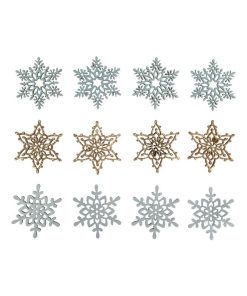 12 flocons de neiges adhésifs en bois bleu et doré - Multicolore