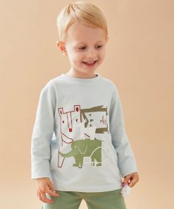 T-shirt longues manches imprimé animalier, - Bleu
