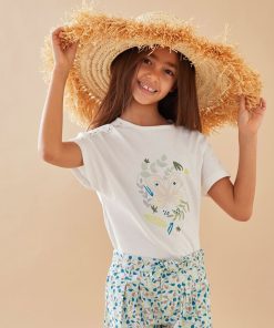 T-shirt papillon à courtes manches, - Blanc