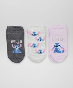 Socquettes 'Stitch' - Lot de 3 - Gris/violet