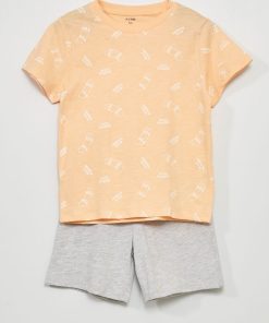 Pyjama court - Imprimé skate - 2 pièces - Orange/gris