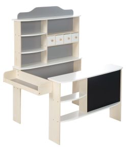 ROBA Marchande Enfant en Bois à 4 Tiroirs - Étagères et Tableau Noir - Blanc/Gris - N/A