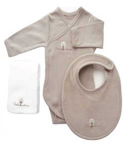 Eveil Et Nature Set Body/bavoir/lange Coton Bio - Marron