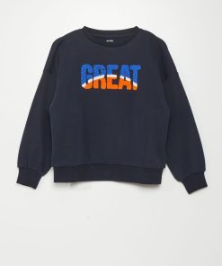 Sweat en molleton avec maille bouclette - Bleu marine