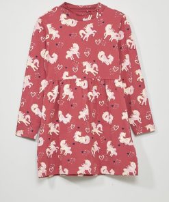 Robe en jersey manches longues 'Licorne' - Rouge