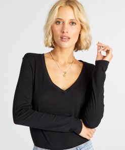 T-shirt col V - noir