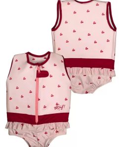 Maillot de Bain Cerise Enfant avec Flotteurs - Accessoire de Natation Fille - Rose pâle