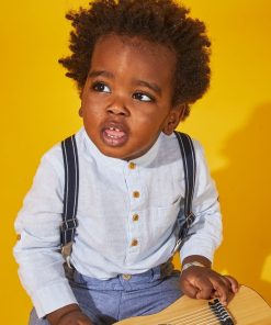 Chemise col mao en lin - Bleu clair