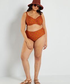Haut de maillot de bain imprimé wax - Orange/rouge