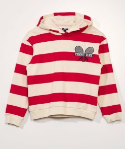 Sweat à capuche imprimé rayures - Rouge