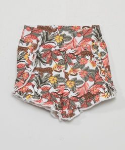 Short en molleton imprimé tropical - Blanc/rouge/vert