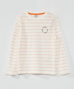 Tee-shirt en jersey à manches longues - Orange/blanc