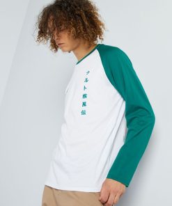 T-shirt à manches longues avec imprimé - Blanc/vert