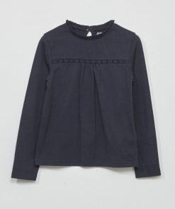 T-shirt à manches avec dentelle - bleu marine