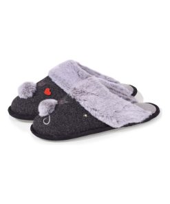 Chaussons mules fourrées Chat fantaisie - Bleu marine