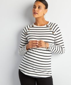 T-shirt grossesse et allaitement à rayures - Noir/blanc