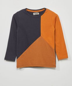 T-shirt manches longues colorblock - rouge brique