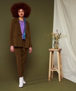 Pantalon cigarette à taille haute - Marron