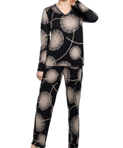 Ensemble pyjama long imprimé fleurs de pissenlit Praga - Gris taupe