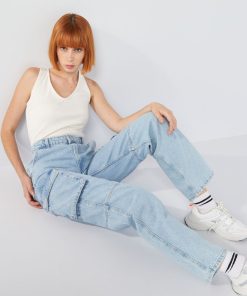 Pantalon en denim taille basse - Bleu