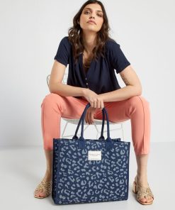 Grand sac forme cabas en toile - Bleu