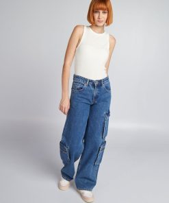 Pantalon denim wide leg - Bleu