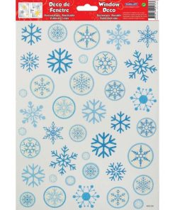 Décoration de fenêtre électrostatique Noël - Flocons paillettes bleues - Bleu