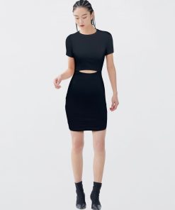 Robe maille côtelée - noir
