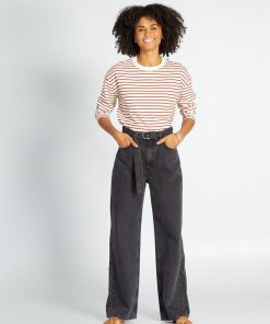 Jean wide leg taille haute ceinturé - Noir