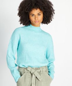 Pull en maille col montant - Bleu