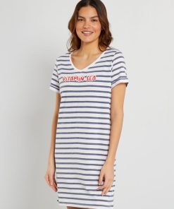 Chemise de nuit à rayures - blanc/bleu