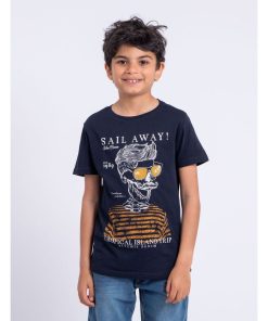 T-shirt manches courtes col rond pur coton NOUMICK-J - Bleu marine