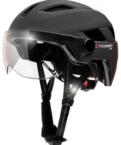 Casque E-bike pour Adultes| Noir, Visière et LED| Crazy Safety| Certifié EN1078 - Noir Noir