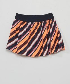 Jupe plissée à rayures - Bleu/orange/rose