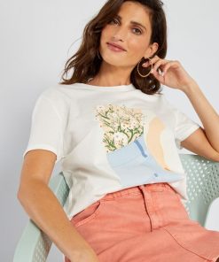 T-shirt en jersey imprimé - Beige