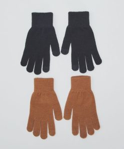 Lot de 2 paires de gants tactiles - Noir/camel