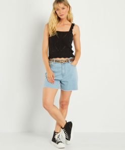 Débardeur pull en maille crochet - noir
