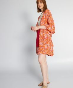 Veste kimono imprimée et ceinturée - Orange