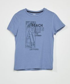 T-shirt en jersey avec imprimé - Bleu