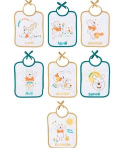 Lot de 7 bavoirs naissance journaliers 20x25 cm - Winnie Retro - Jaune