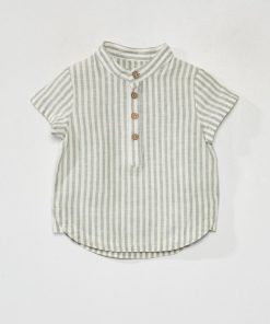 Chemise col mao - Blanc/vert