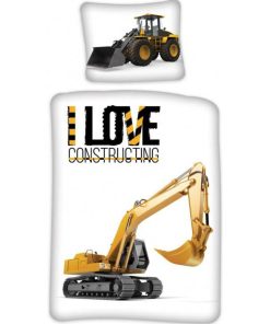 Parure de Lit Enfant Coton Réversible Pelleteuse Tracteur - Blanc