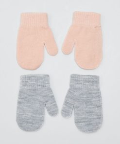 Lot de 2 paires de moufles en maille - Gris/rose