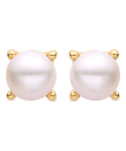 Boucles d'oreilles Ryver perle blanche, finition en or jaune 18 carats - Multicolore