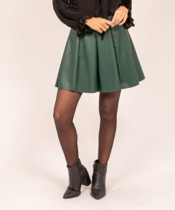 Jupe courte plissée similicuir XIRAMAX - Vert