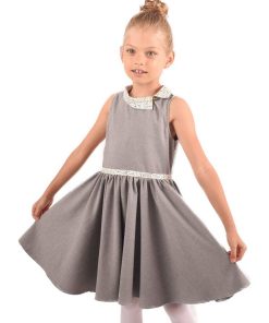 Robe Qui Tourne Fille Laine Grise Col Claudine Fleuri HEPBURN - 'LA FAUTE A VOLTAIRE' - Gris clair