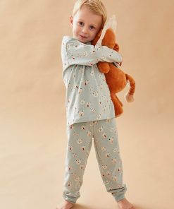Pyjama 2 pièces à imprimé tigres en jersey, - Bleu